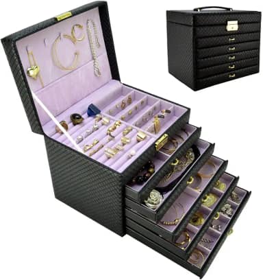 Caixa Para Joias Bijuteria 5 Gavetas Luxo Preto CBRN10714