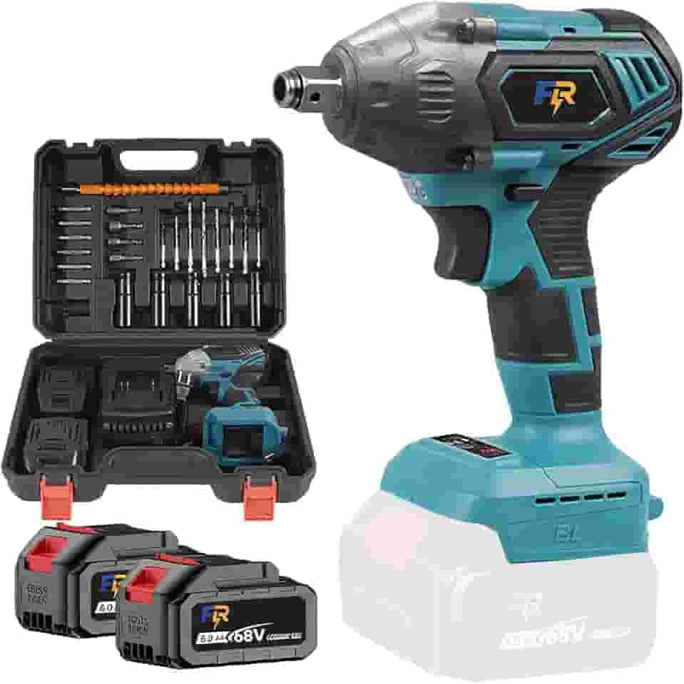 Chave de Impacto Elétrica Sem Fio 800N.M com 2 Baterias 68V - Motor Brushless, 1/2' e 1/4' Entrada, Kit Completo com Dupla Bateria, Carregador Rápido e Acessórios Profissionais