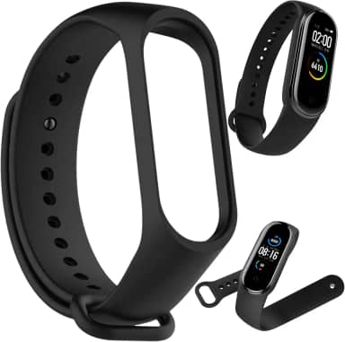 Pulseira MI Band 5 e 6 Silicone Premium- Compatível Confortável - Bracelete de Reposição Esportiva e Ajustável - Design Anatômico (Preto)