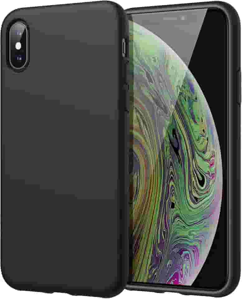JETech Capa de Silicone para iPhone X/Xs 5,8 Polegadas, Case Protetora para Corpo Inteiro com Toque Suave e Sedoso, Capinha à Prova de Choque com Forro de Microfibra (Preto)