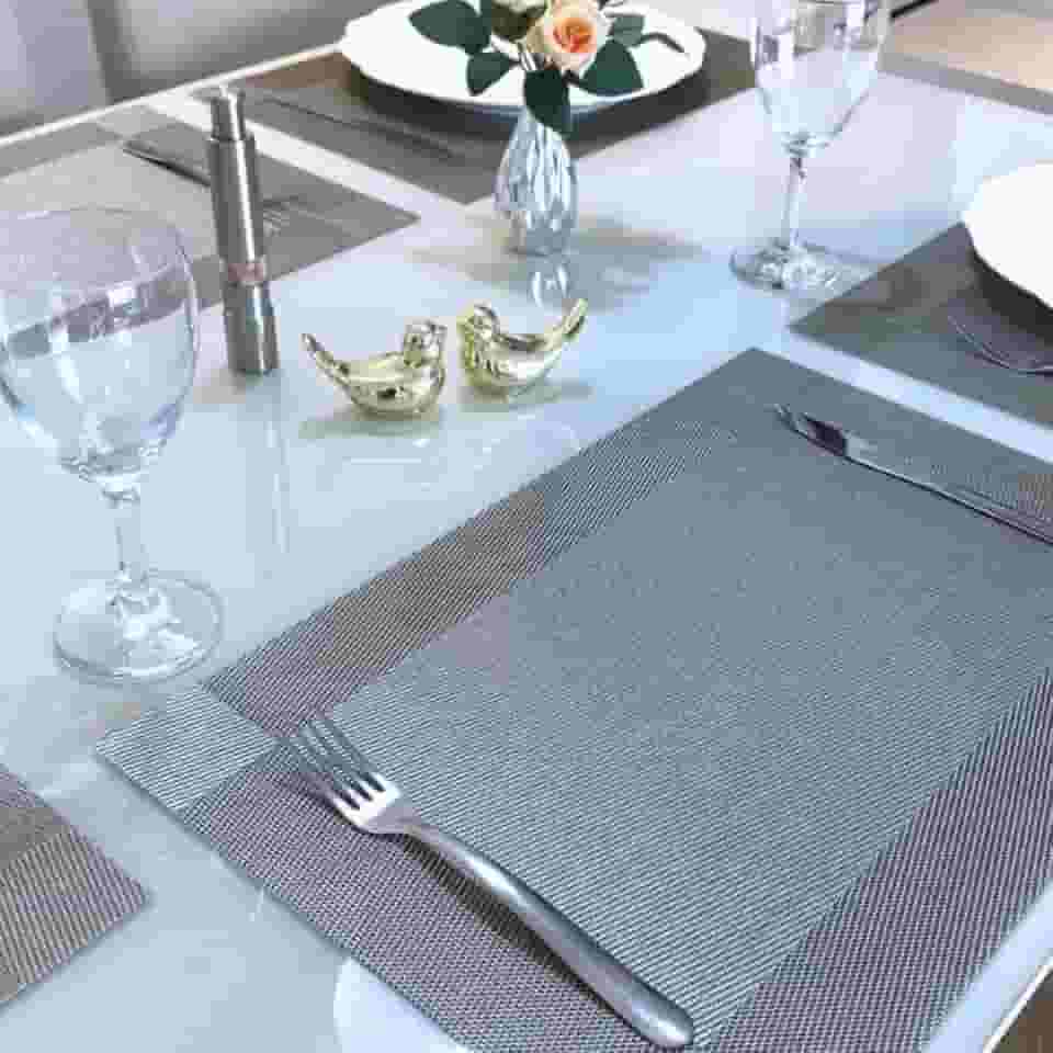 Kit 6 Peças Jogo Americano Retangular - Sousplat para Mesa Posta - Jogo Americano Elegante para Jantar, Almoço e Café - Lavável e Resistente - Shop100 (Cinza Azulado)