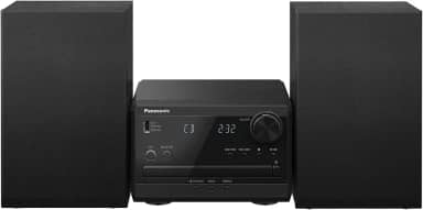 Panasonic Sistema estéreo compacto com leitor de CD, Bluetooth, rádio FM e USB com controle de graves e agudos, sistema estéreo de 20 W para casa com controle remoto - SC-PM270PP-K (preto)