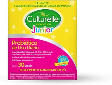 Culturelle Probiótico Júnior, Com Lactobacilos, Sem Glúten, Sem Lactose, Para Bebês, Crianças e Adolescentes a partir de 1 ano, Sem Sabor, 30 Sachês
