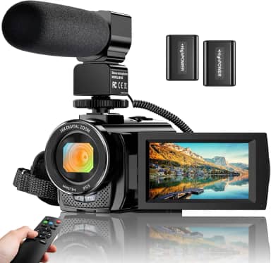 Câmera de vídeo digital para YouTube, Vlogging, gravador de câmera FHD 1080p 24,0MP 3,0 polegadas, tela de rotação de 270 graus, zoom digital de 16X, filmadora com microfone, controle remoto e 2