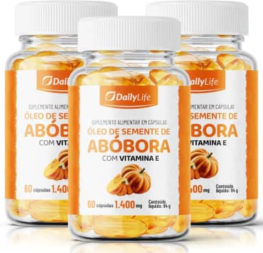 Kit 3x Oleo de Semente de Abobora 1400mg 100% Natural Enriquecida com Vitamina E 60 Cápsulas Softgels - Daily Life