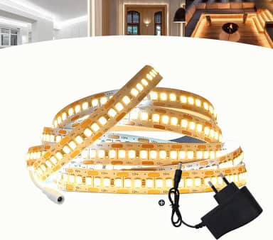 Fita Led 240led Por Metro 3528 12v Perfil 5 Metros + Fonte (Branco Quente)