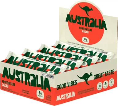 Australia Protein Slim Cacau, Barra de Proteína com 8g de Proteína, Sem Adição de Açúcares, Sem Glúten, Display com 12 unidades
