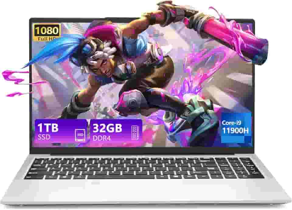 Laptop I9-11900H (Beat Core i7-1185G7), laptop de 15,6 polegadas, laptops para jogos, 32 GB de RAM, 1 TB SSD FHD IPS, teclado retroiluminado com desbloqueio de impressão digital, WiFi, RJ45, HDMI