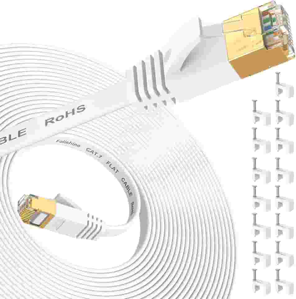 Cabo Ethernet de 7,6 m, suporta cabo Ethernet longo de design plano Cat 8/Cat 7, cabo de rede RJ45 blindado para roteadores, PS4, compatível com versões anteriores com Cat 6e/Cat6/Cat 5e/Cat5