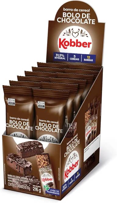 Kobber Barra de Cereal Bolo de Chocolate 18g Cada - Display Com 12 Unidades