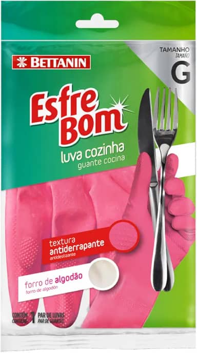 EsfreBom - Luva de Látex para Cozinha Tamanho G, Cor Rosa, Bettanin
