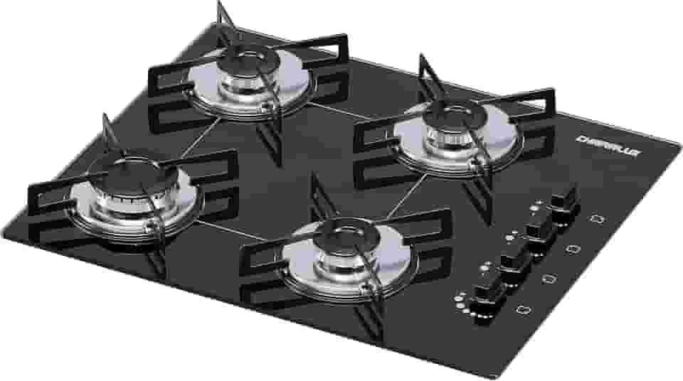 Cooktop 4 bocas Chamalux ultra chama Bivolt Gás Natural Trempe de Chapa Preto