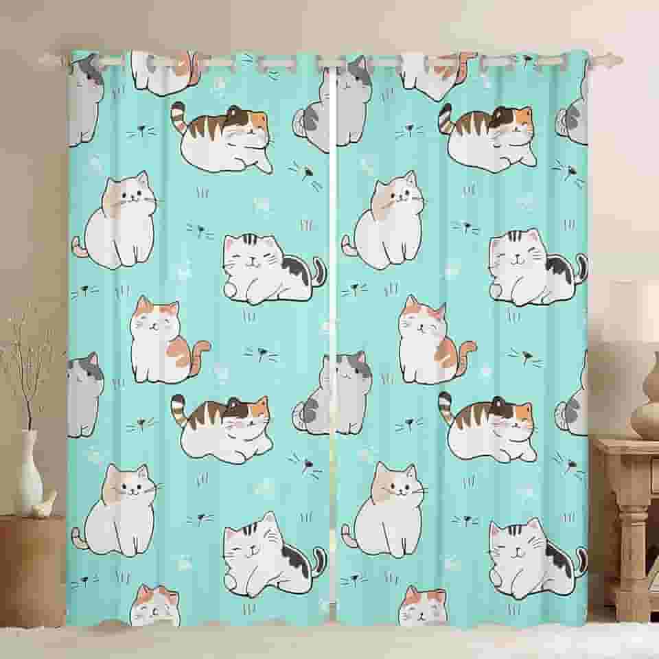 Cortinas de janela de gato, cortinas blackout com tema de animal de estimação fofas para crianças, adolescentes e jovens, cortinas decorativas com estampa de pata de gato branco para quarto e sala de