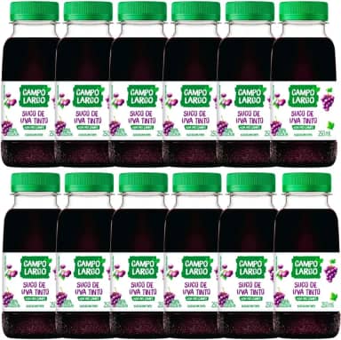 Kit 12x Suco De Uva Tinto Campo Largo Garrafa 250 Ml Natural Sem Glúten Sem Conservante Fardo