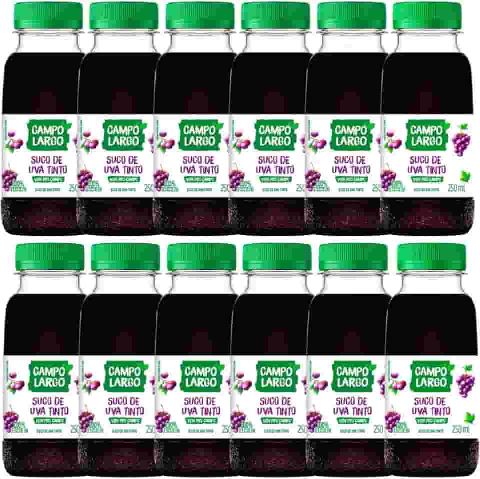 Kit 12x Suco De Uva Tinto Campo Largo Garrafa 250 Ml Natural Sem Glúten Sem Conservante Fardo