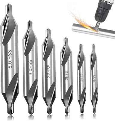 Conjunto de brocas centrais, 6 peças, 1/1,5/2/2,5/3/5 mm, conjunto de brocas de aço resistente para ferro fundido de aço inoxidável liga de aço alumínio