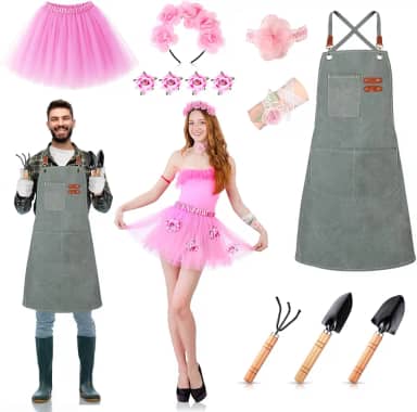 Conjunto de 2 fantasias de casal para adultos, fantasias de Halloween combinando, fantasia de jardineiro e rosas, cosplay para mulheres, homens, amigos, cosplay, festa