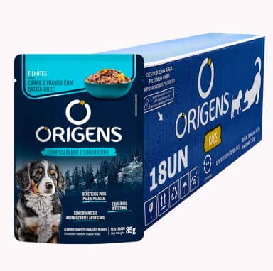 Ração Úmida Sachê Origens Cães Filhotes Carne com Frango 85g 18 Unidades Cachorro