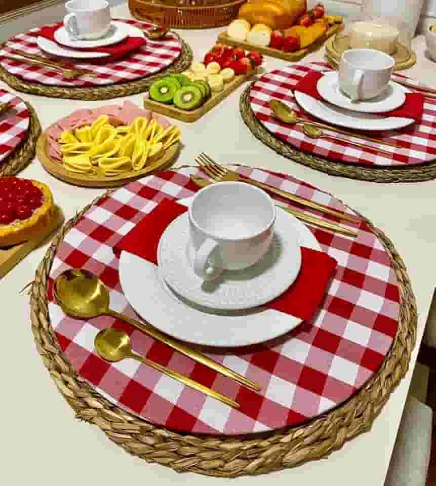 Kit 04 Capas Sousplat Xadrez Vermelho 35cm Decoração Mesa Posta