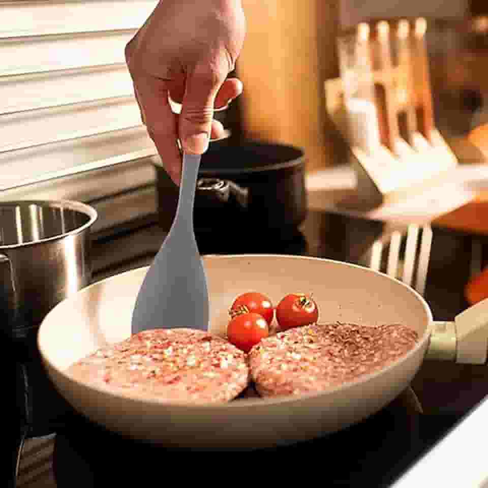 Colher de espátula de silicone flexível para cozinhar, servir, misturar, raspar alimentos em panelas antiaderentes (cinza)