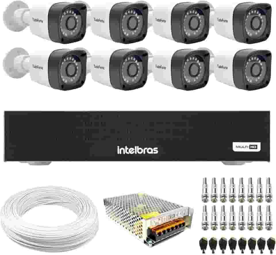 Kit 8 Câmeras Tudo Forte TF 2020 B Full HD 1080p Bullet Visão Noturna 20M Proteção IP66 + DVR Gravador Intelbras MHDX 1108-C 8 Canais