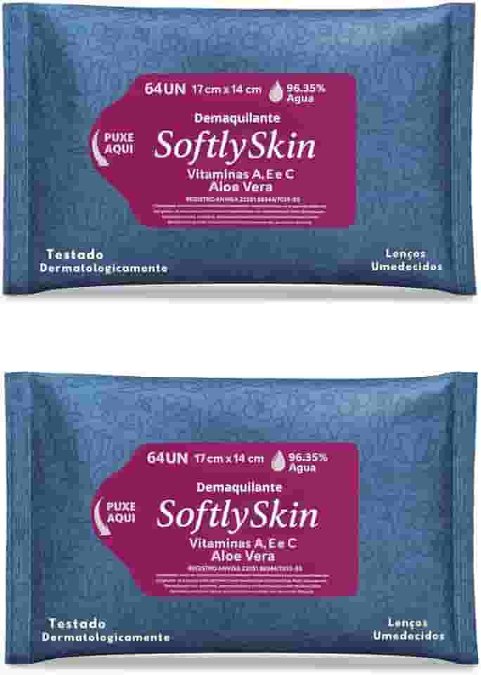 128Un Demaquilante Lenço Umedecido Softly Skin - Com Vitamina E - Suave e Eficiente para Remover Maquiagem e Impurezas