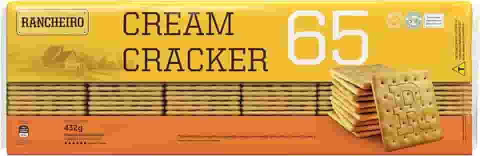 Biscoito Cream Cracker 65 Rancheiro 432g – 65% Menos Gordura, 100% Mais Crocância, Vegano, Ideal para Famílias