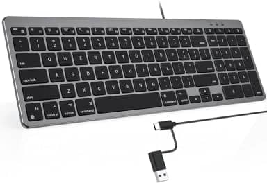 OMOTON Teclado com fio compatível com Mac, com interface dupla (USB e tipo-C), teclado numérico compatível com MacBook Pro/Air, iMac, Mac mini/Pro, cinza