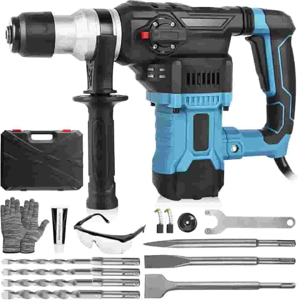Eletropneumático Martelo Perfurador Rotativo Rompedor (110V + 1600W)Com Controle de Vibração, Inclui Graxa, Talhadeira Ponteira Brocas, com Estojo (110V)