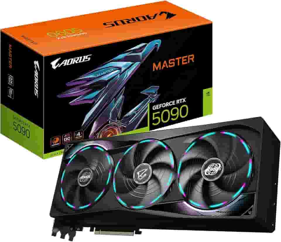 GIGABYTE Placa de vídeo AORUS GeForce RTX 5090 Master 32G, sistema de resfriamento WINDFORCE, 32GB 512-bit GDDR7, GV-N5090AORUS M-32GD placa de vídeo