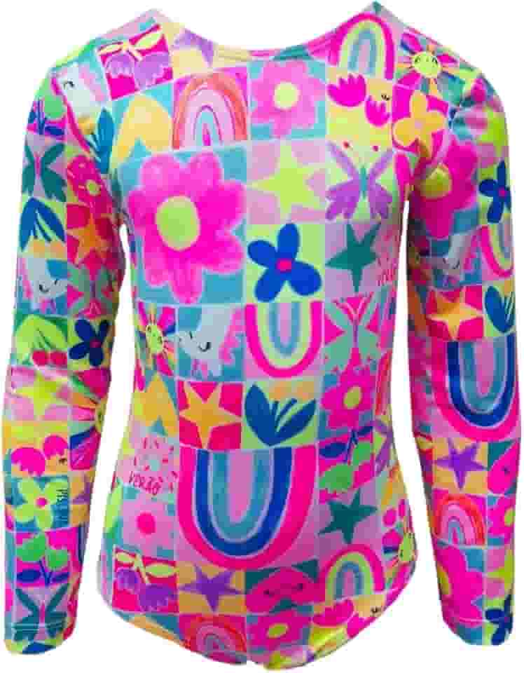 Maio Proteção Solar Uv 50 Infantil Fun Sol Manga Longa Sol Arco Iris Meninas Piscina Natação Praia