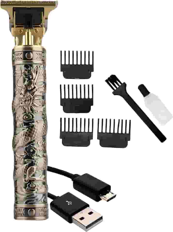 Máquina de Barbear e Cortar Cabelo Sem Fio com Lâminas Inoxidáveis, Design Dragão, Bivolt, Recarregável, Alta Potência, Ideal para Barbeiros e Uso Pessoal, linha Premium