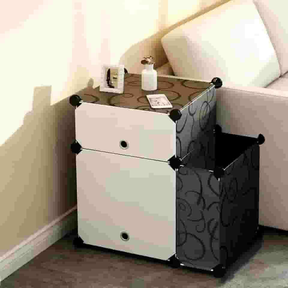 Armário Multiuso Organizador de Armazenamento com Tampa com Divisoria Armário,Modular,Plástico,Empilhável,Grande,Preto,Módulo 2