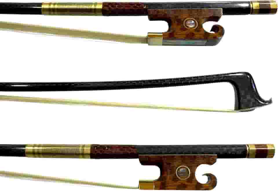 Arco para Violino 4/4 – Fibra de Carbono Trançado | Talão Barroco em Pau Cobra | Crina Animal da Mongólia | Premium Gold Top