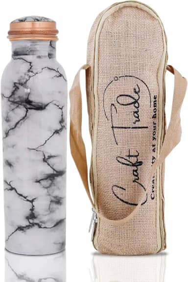 Craft Trade Garrafa de água de cobre puro (100 ml) – Garrafa de cobre 100% puro para beber com benefícios ayurvédicos para a saúde – Feita à mão em impressão branca - à prova de vazamento, livre de