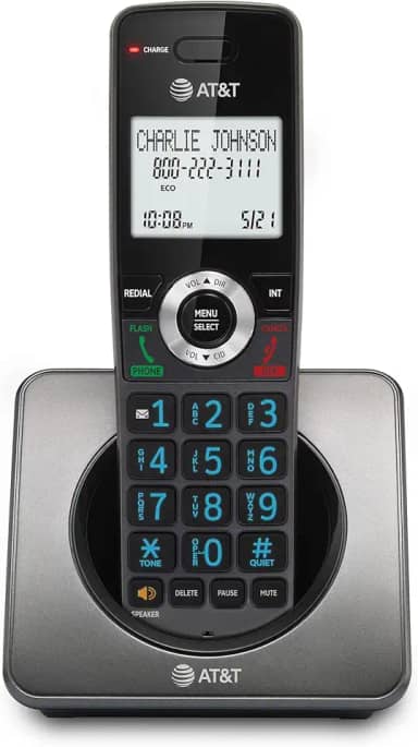 AT&T Telefone residencial sem fio GL2101 DECT 6.0 com bloco de chamadas, identificador de chamadas, viva-voz full-duplex, tela branca retroiluminada, teclado iluminado (grafite e preto)