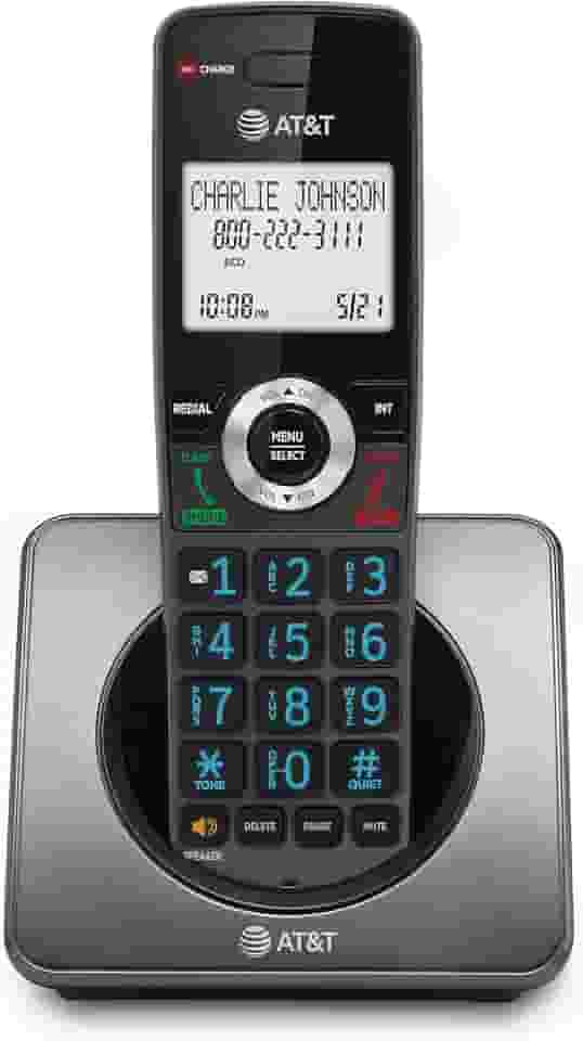 AT&T Telefone residencial sem fio GL2101 DECT 6.0 com bloco de chamadas, identificador de chamadas, viva-voz full-duplex, tela branca retroiluminada, teclado iluminado (grafite e preto)