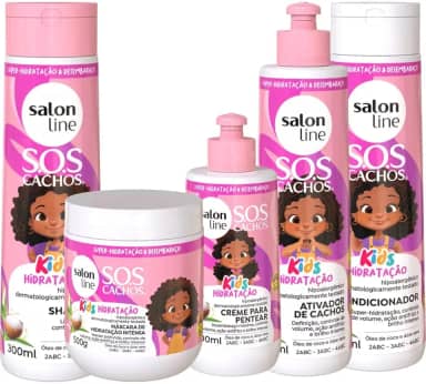 Salon Line SOS Cachos Kids, Kit Linha Infantil Completa com 5 Produtos para Cabelos Cacheados, Tratamento Capilar