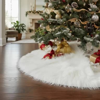 Saia P/Arvore De Natal Pelúcia Pelo Alto 7cm Branco 90cm