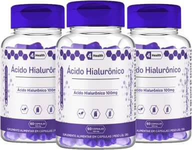 Acido Hialuronico 100mg 60 capsulas - 4 Health - Tecnologia Americana - Kit 3 POTES