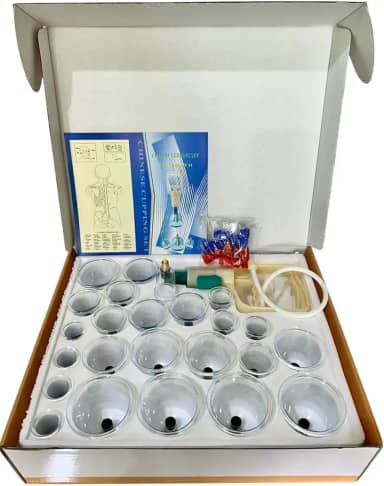 Kit Com 24 Copos Ventosa Ventosaterapia Guasha Cupping Terapêutica Massoterapia Sucção Vácuo + Bomba