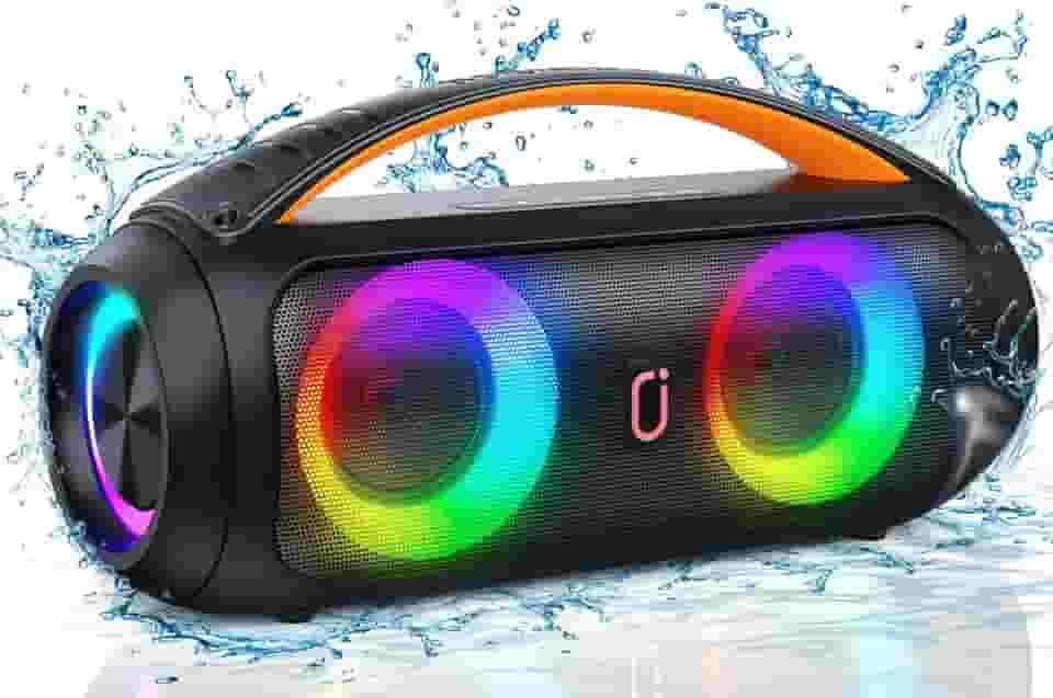 JYX Caixa de Som Bluetooth Portátil, Boombox Potente com Subwoofer, Som Alto e Graves Fortes, IP65 à Prova d’Água, para Festas, Praia e Acampamentos, Compatível com BT/TWS/USB/TF/AUX, Controle Remoto
