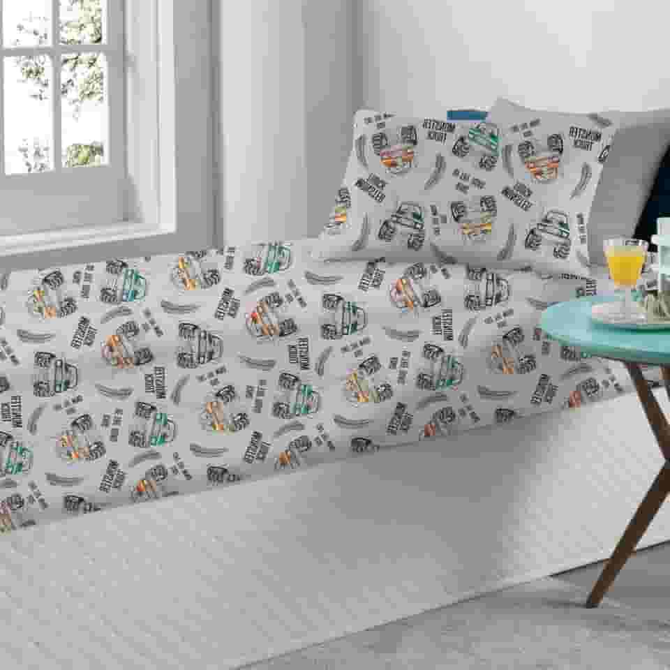 Jogo de Cama Solteiro Infantil Truk Road Gray Carros Meninos Oficial – Anti Alergico Lençol c/Elástico – Malha 70% Algodão 30% Poliéster Premium