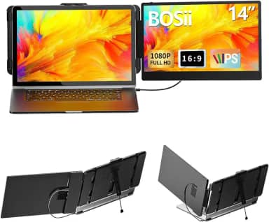 Extensor de tela portátil para laptop - monitor estendido HDMI 1080P FHD 1080P HDMI/USB-A/Tipo-C de 14 polegadas (comprimento máximo: 15,7 polegadas), compatível com Windows Mac, viagens, jogos,