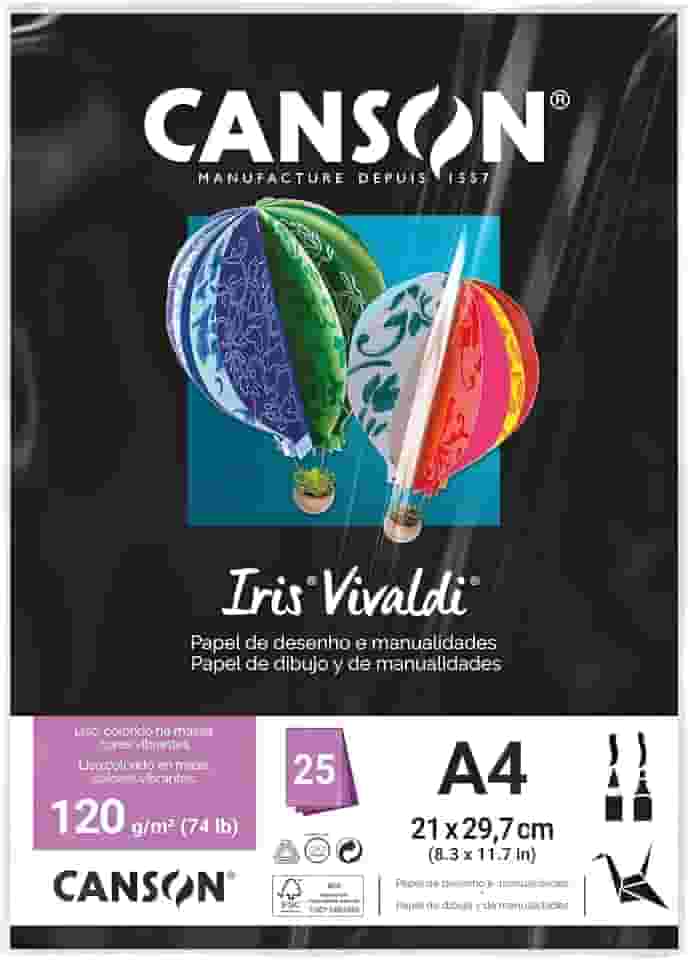 CANSON Iris Vivaldi, Papel Colorido A4 em Pacote de 25 Folhas Soltas, Gramatura 120 g/m², Cor Preto (38)