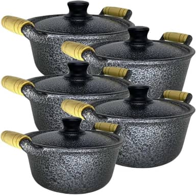 Jogo com 5 peças Panelas Caçarolas em Alumínio Craqueada Fundido