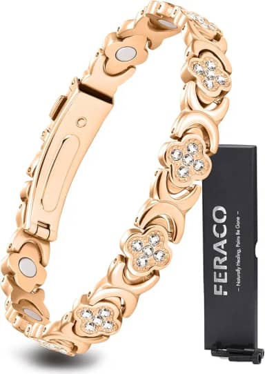 Pulseiras de cobre puro para mulheres, pulseira magnética de ultra resistência para alívio da dor com ímãs de neodímio e zircônia cúbica brilhante, ajustável, joia de trevo infinito, 8.07