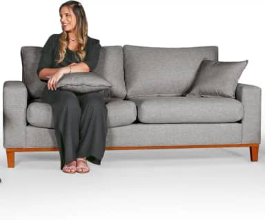 Sofá Living 3 lugares em Linho Essencial Estofados (Cinza, 3 Lugares)