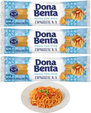 Kit Com 3 Pacotes de Macarrão Espaguete Dona Benta 500g Massa Com Sêmola e Ovos Cozimento de 9 a 11 Minutos