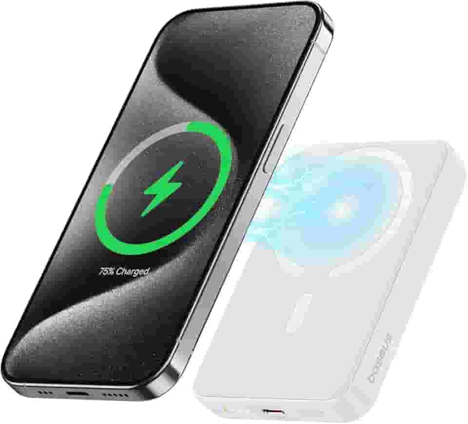 Carregador Portátil MagSafe Power Bank, Baseus Wireless Magnético com Cabo Tipo-C 20W PD Carregamento Rápido (Branco, Milliamp Hours, 6000)